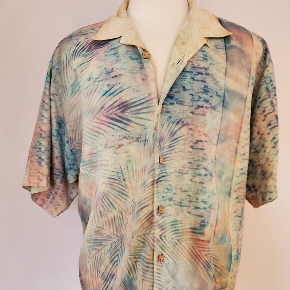 Painted Tommy bahama silk shirt blue purple yellow pink tropical palm tie dye XL